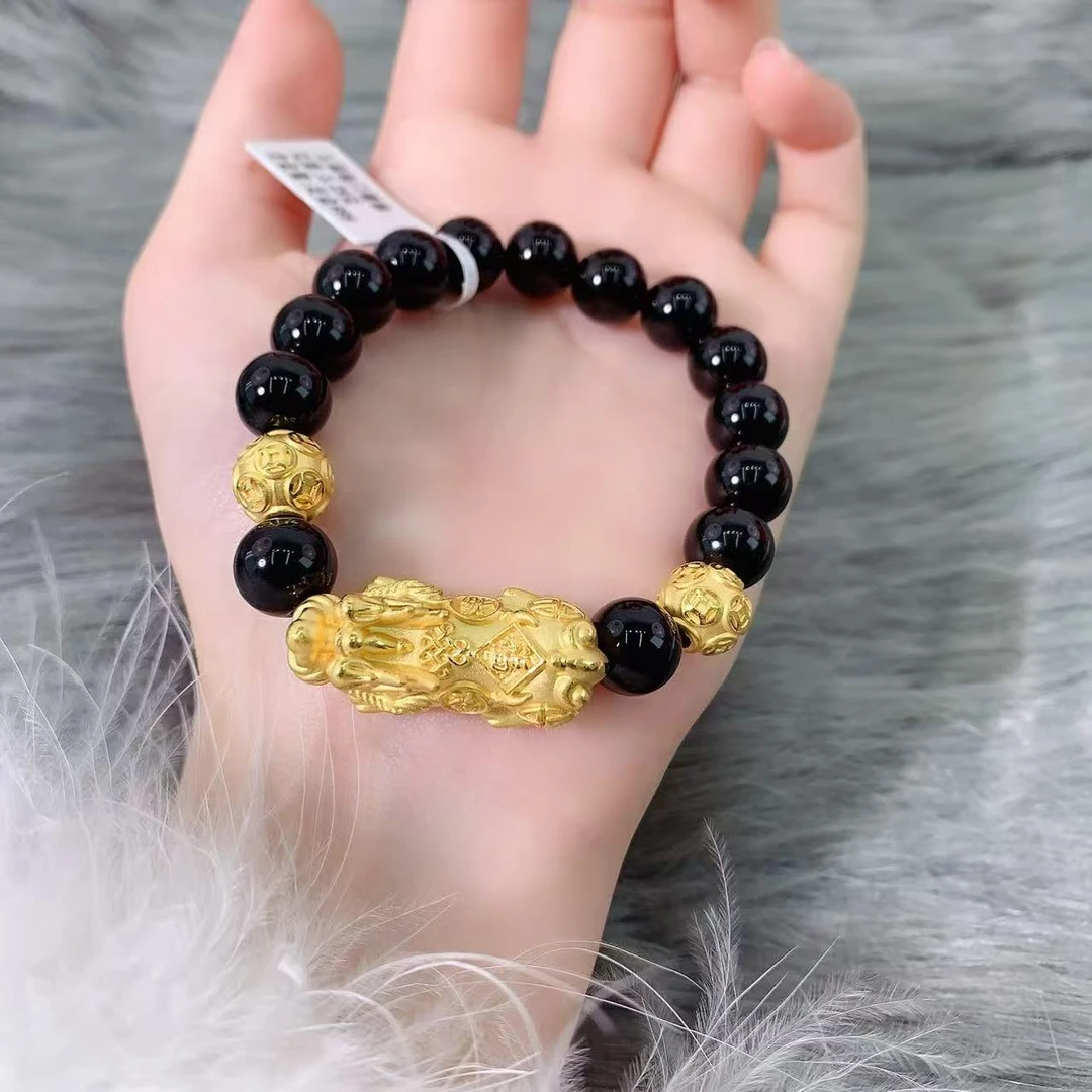 【伟新源】足金999 硬金工艺 五福临门貔貅手串4.95克（10mm）