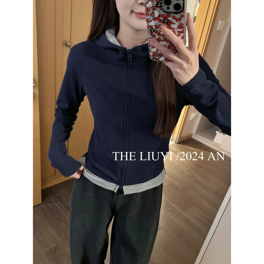 【LIUYI】北半球～秋季连帽撞色卫衣外套48232