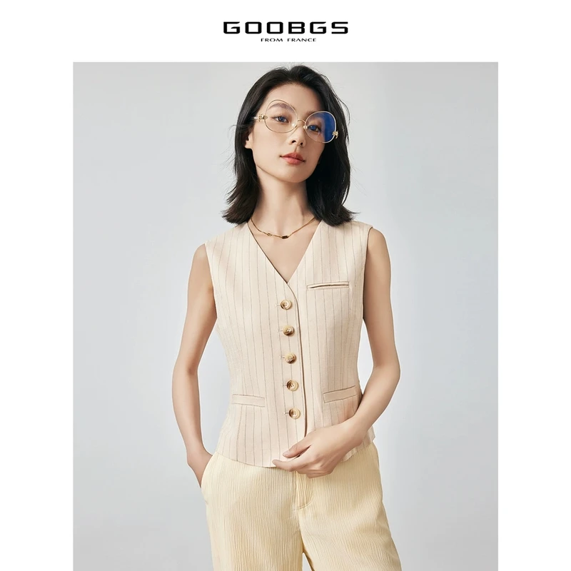 【谷邦L+】谷邦GOOBGS 浅杏色条纹马甲 G3157642