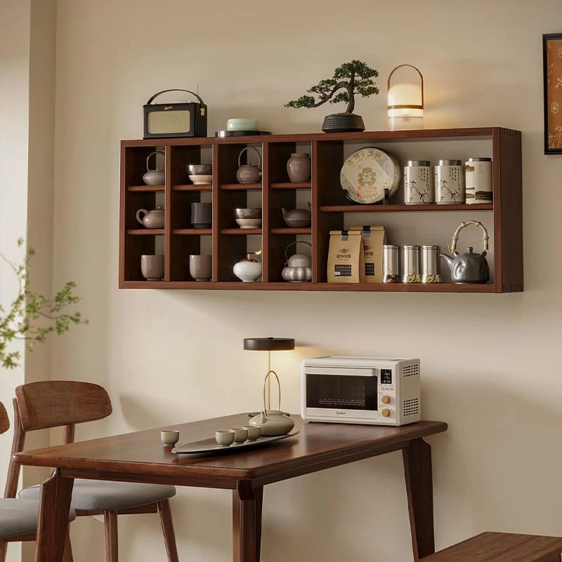 全实木杯架墙上咖啡杯置物架中古壁挂装饰架马克杯茶杯展示收纳柜