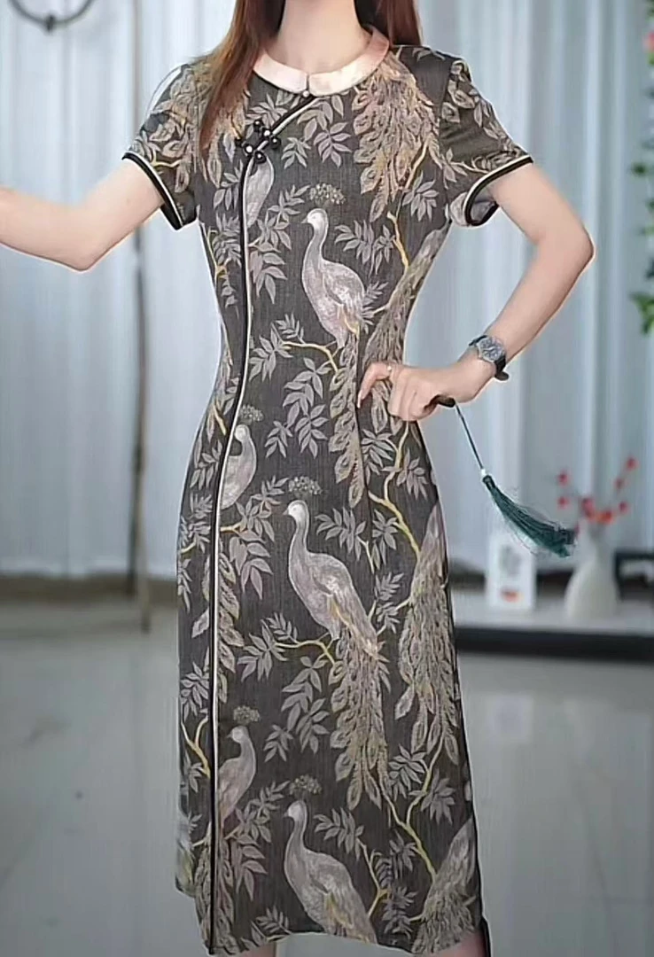 A324-G夏季刺绣不规则裙通勤风短袖A字裙连衣裙高腰