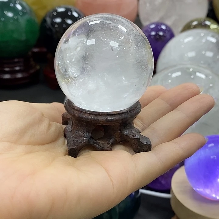 石材天然白水晶球摆件