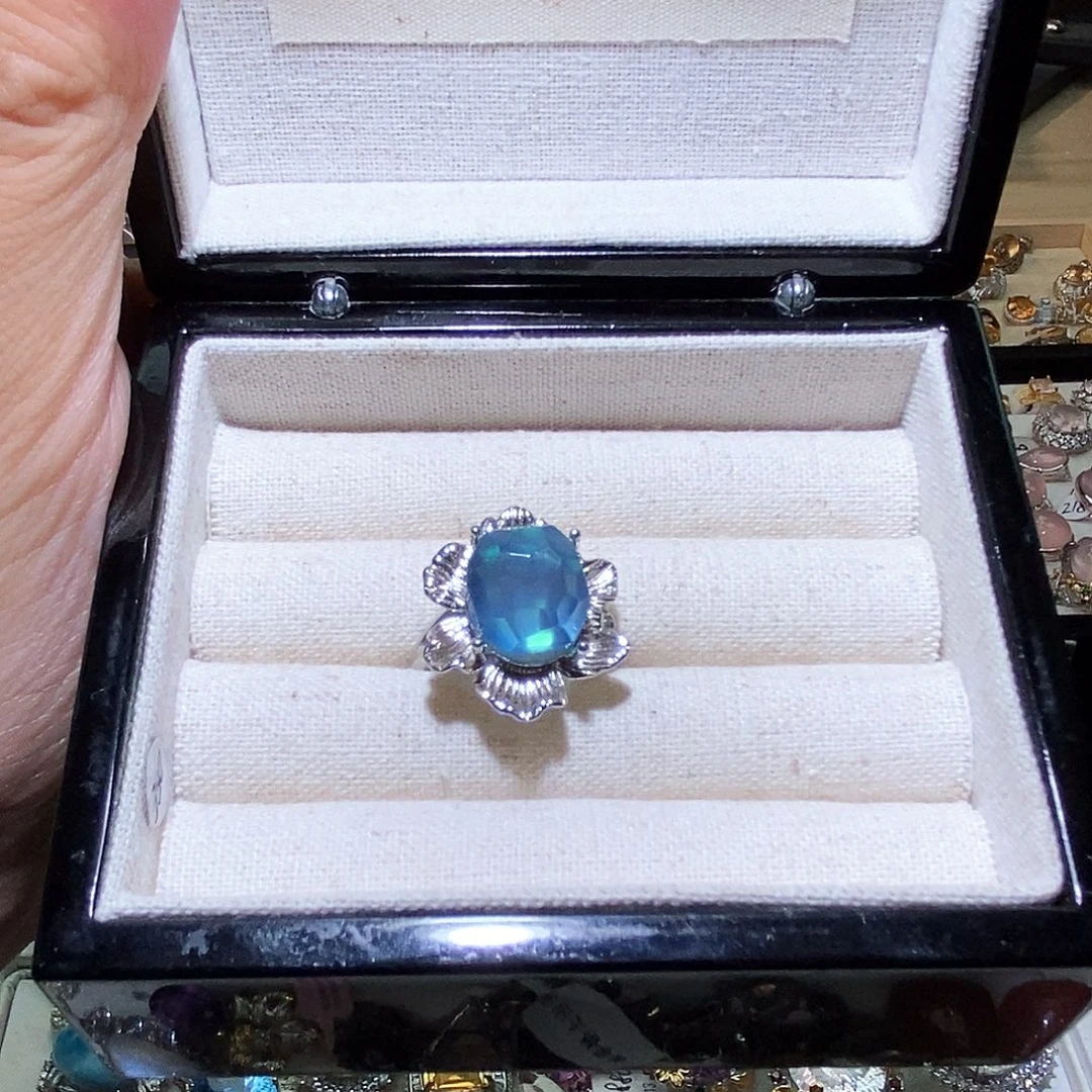 新***甲银S925镶嵌戒指烟晶