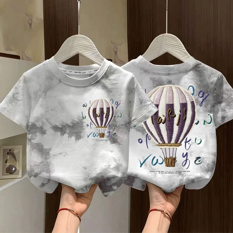 夏季新款纯棉短袖男童女童扎染新款帅气韩版百搭洋气儿童宝宝上衣