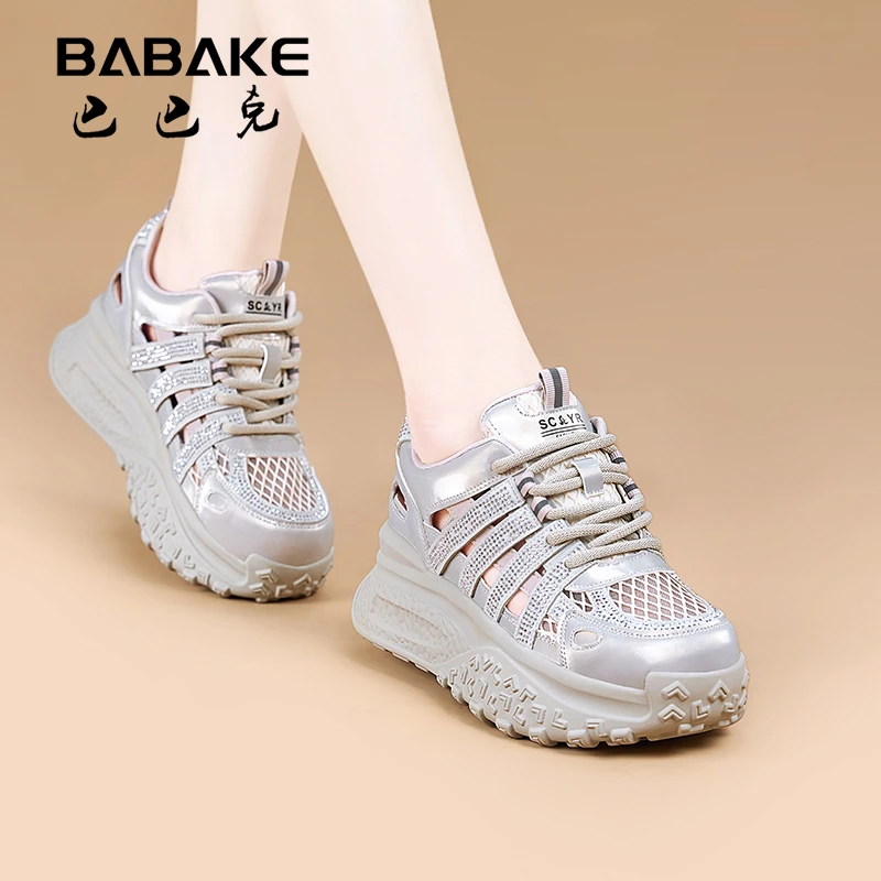巴巴克YL2025夏季7CM厚底镂空网面运动阿甘鞋休闲凉鞋女2867