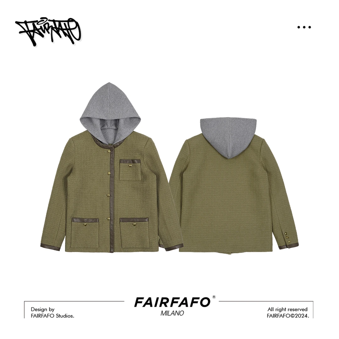 FAIRFAFO林肉肉【别致格纹】时尚户外秋冬假两件连帽外套女GG23WT52