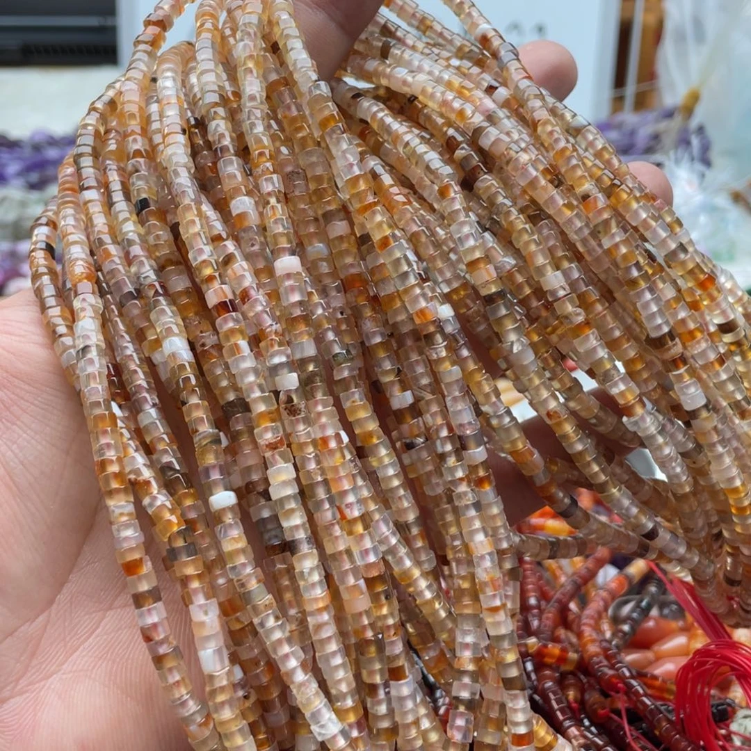 玛瑙/玉髓合金珠宝半成品一条装卡4mm浅色玛瑙直切隔片