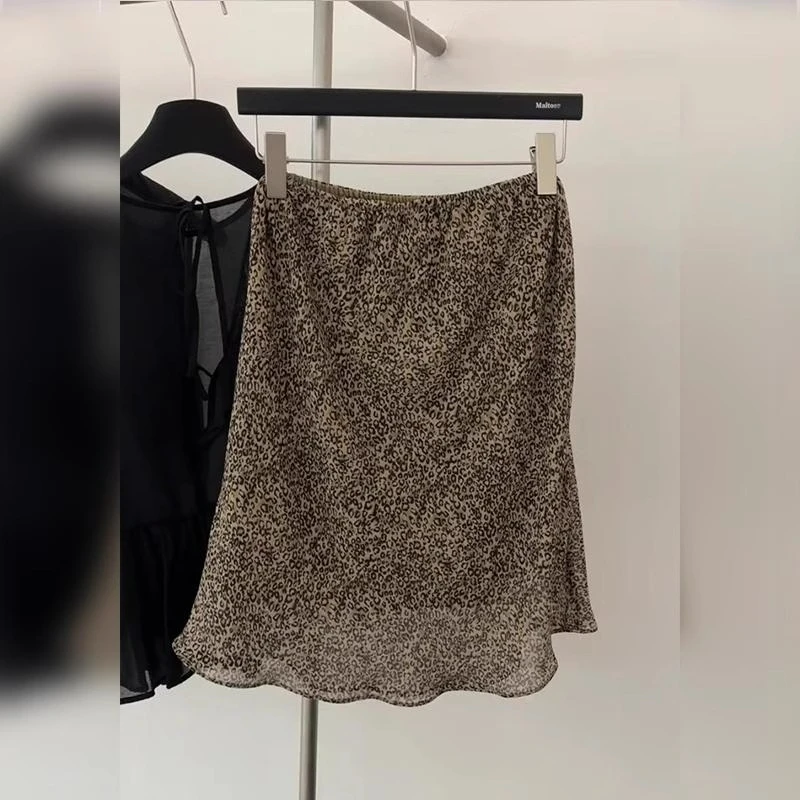 咖色豹纹高腰包臀半裙女夏季薄款微透a字裙复古轻熟风气质半身裙