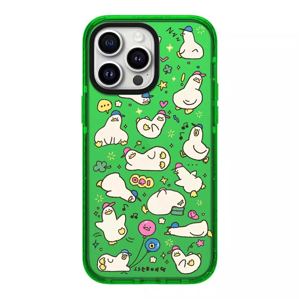 绿色可爱摆烂日常鸭贴纸Iphone16promax手机壳适用苹果15磁吸套14