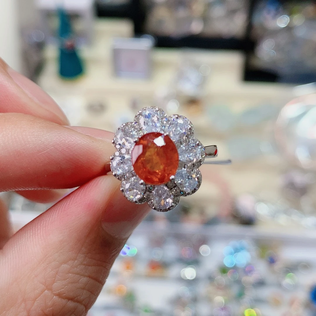 石榴石（芬达石）戒指银S925镶嵌