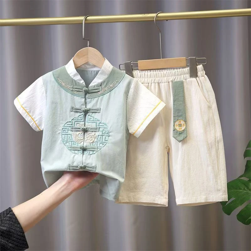 儿童节套装汉服男童宝宝夏季薄款夏装复古男孩中国风国学服民族风