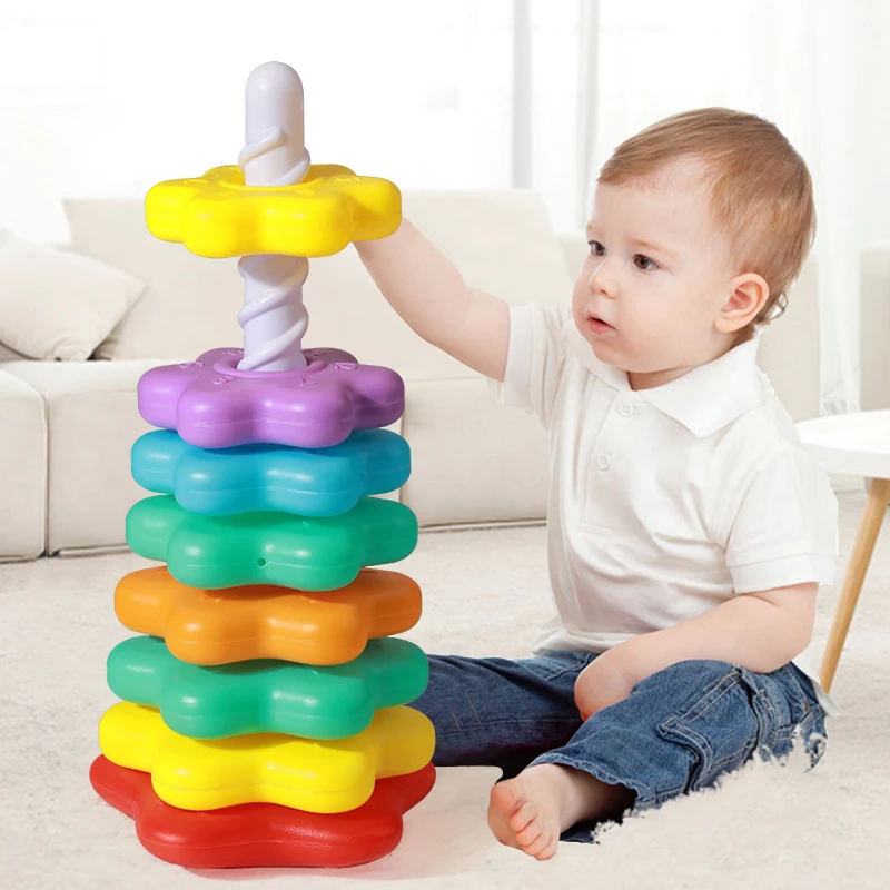 彩虹转转乐叠叠乐婴幼儿转转塔0一3岁宝宝旋转叠套圈玩具益智早教