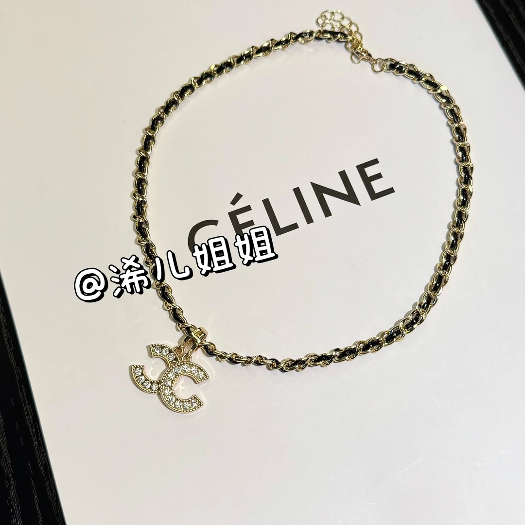 合金皮质项链 【浠儿家】小众设计感皮质编织C字母项链轻奢锁骨链