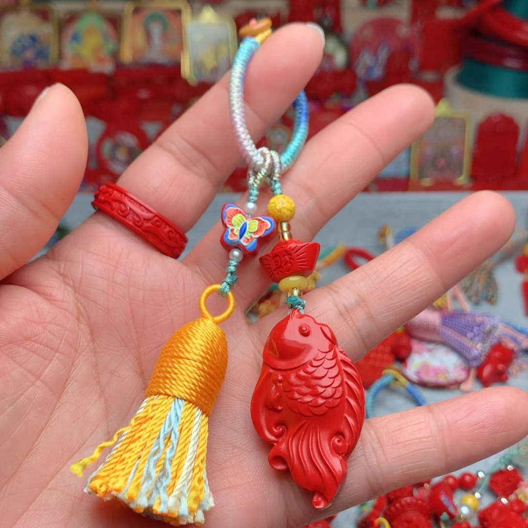 天然辰砂工艺品朱砂钥匙扣包包挂