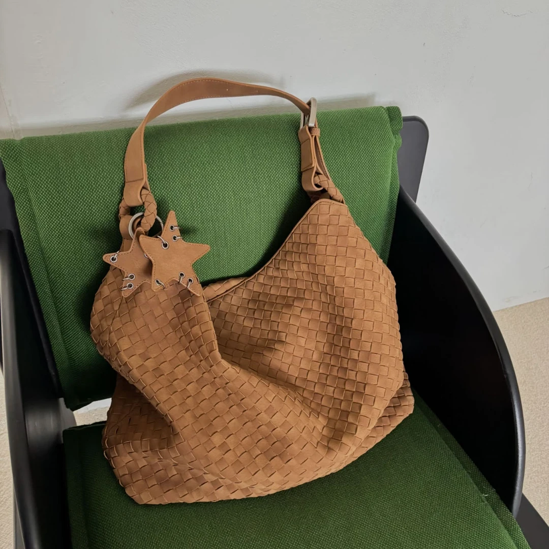 麂皮绒磨砂编织托特包包女大容量大包秋冬百搭通勤手提单肩斜挎包