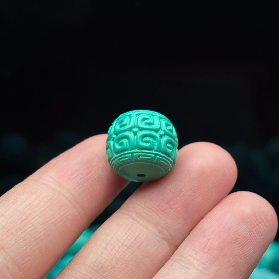 湖北原矿纯手工特色高瓷原石精工绿色回纹墩子14mm【073】