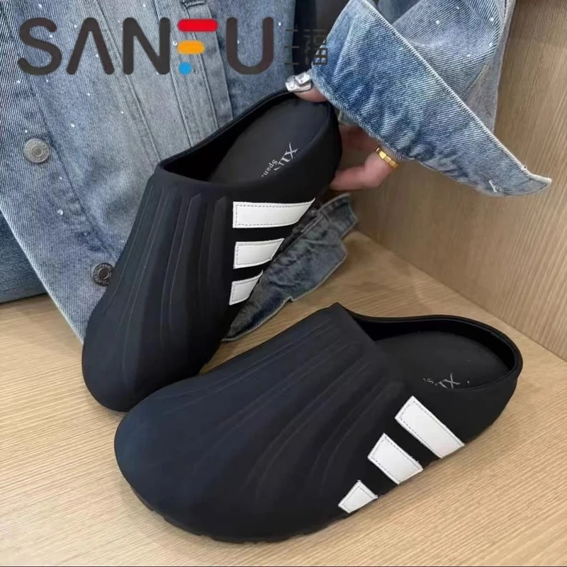 三福时尚内增高包头半拖鞋女外穿2025春新款懒人一脚蹬平底勃肯鞋