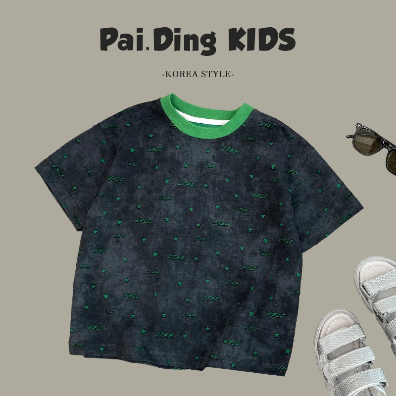 现货-【兔小呗】夏装儿童韩版潮流撞色拼接圆套头短袖T恤HCXZ4240