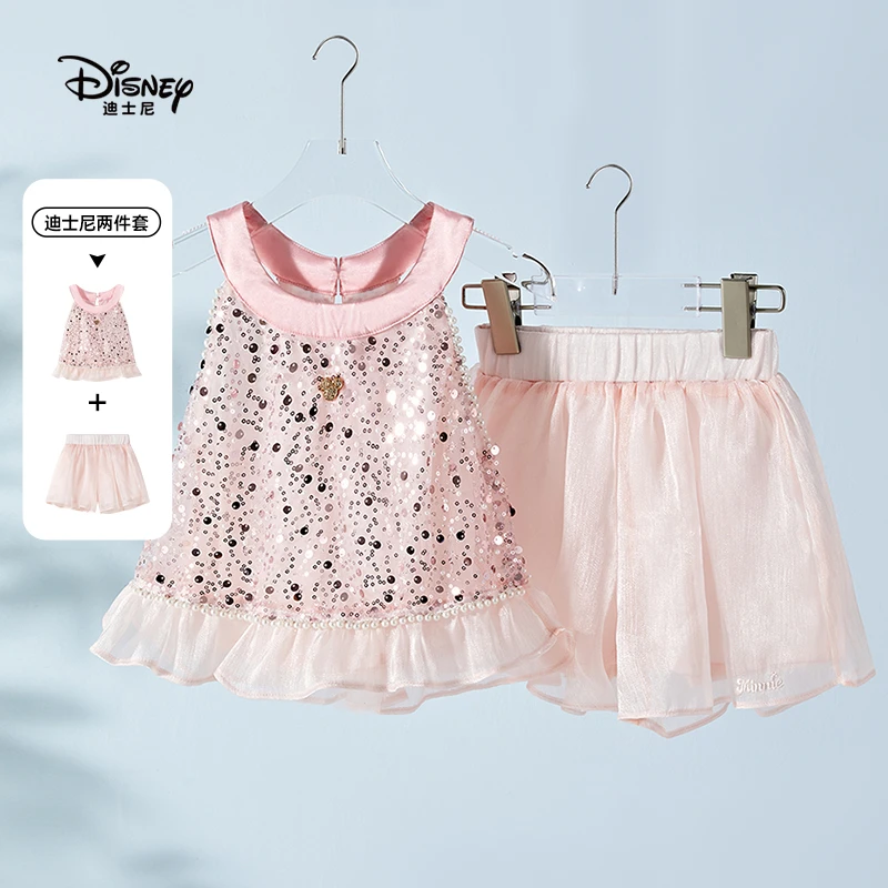 Disney/迪士尼夏季薄款时尚女纯色套装女孩2025年童装短裙套装