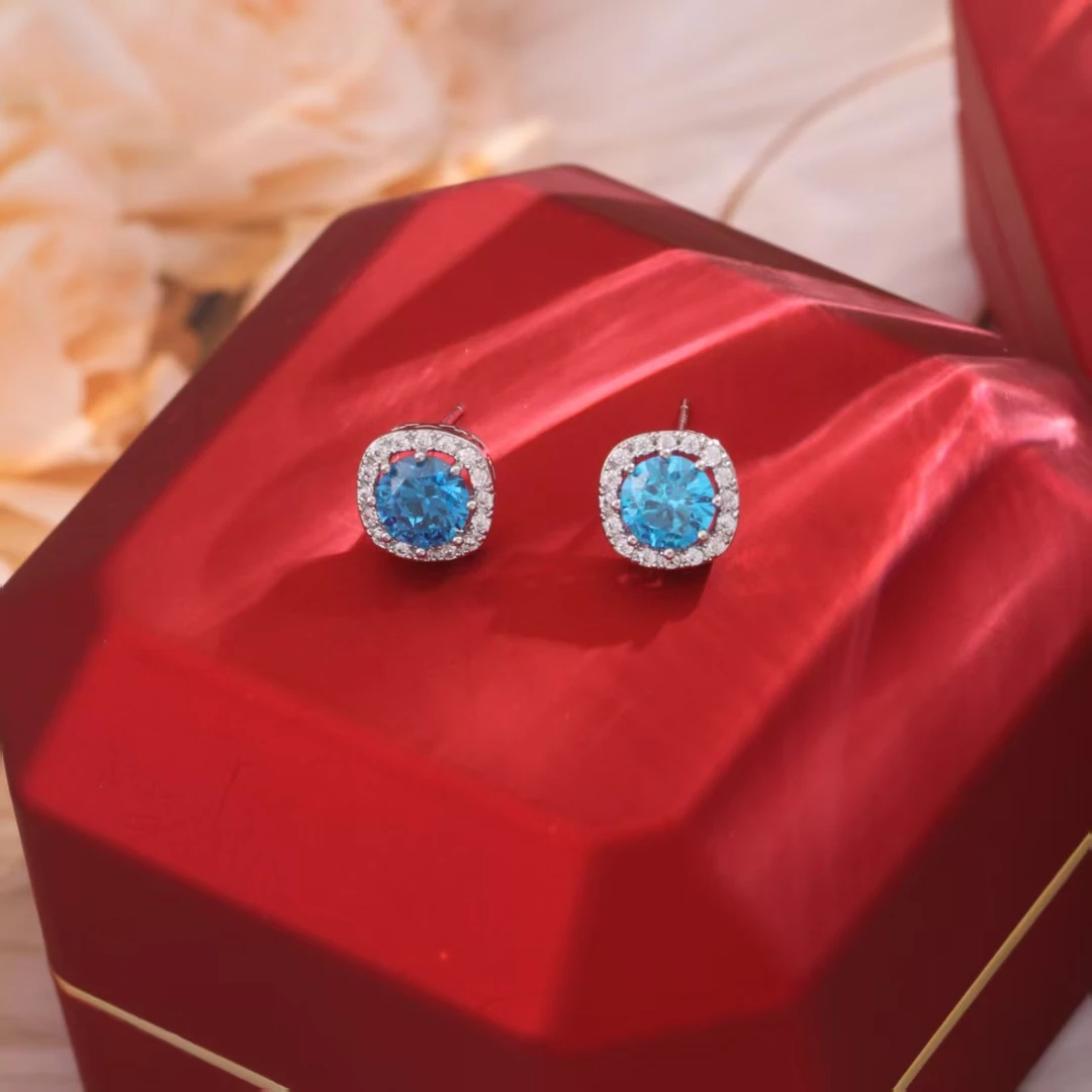 铜合金耳饰 《货号9159》冰川蓝方形高碳耳钉