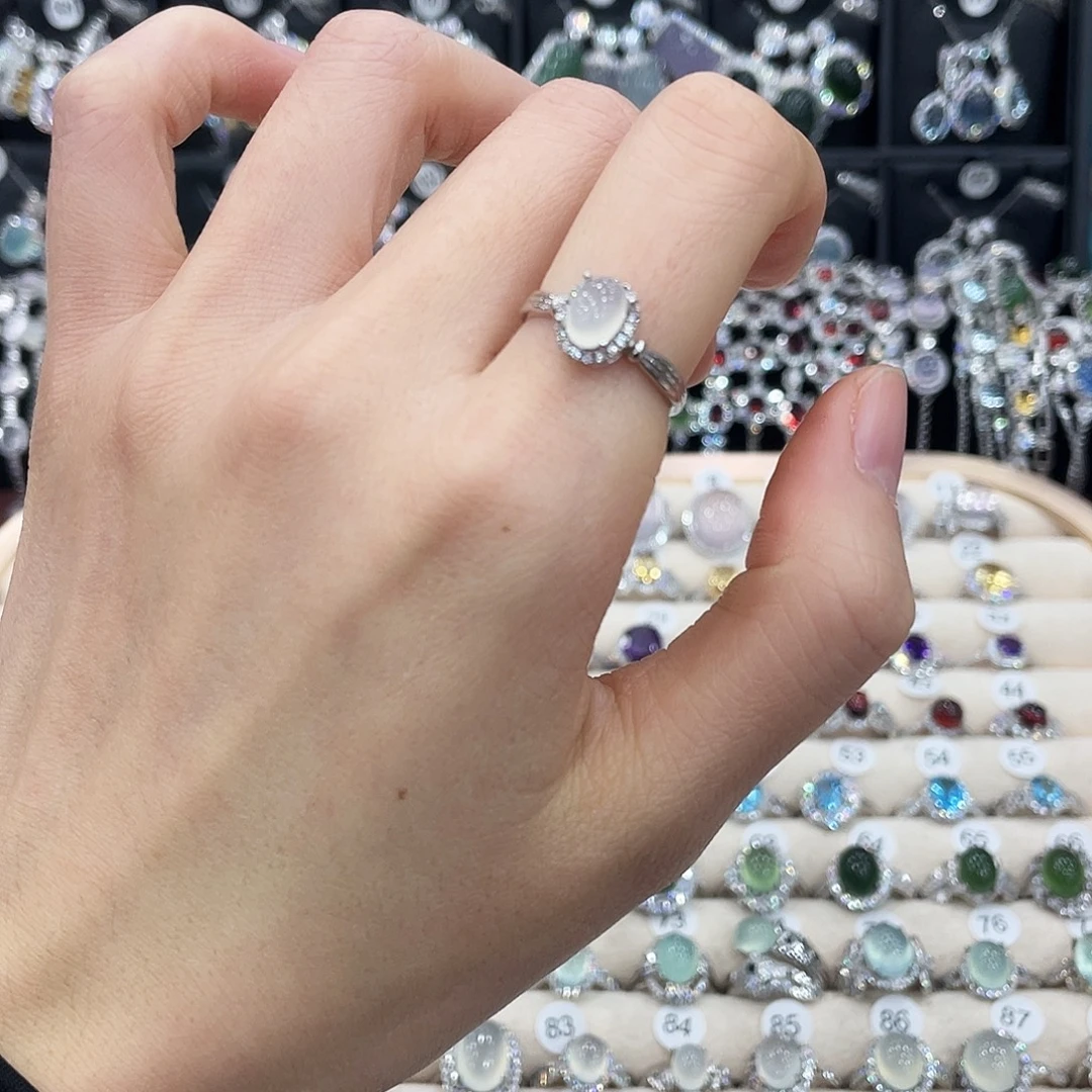 蛇纹石玉银S925镶嵌戒指戒指