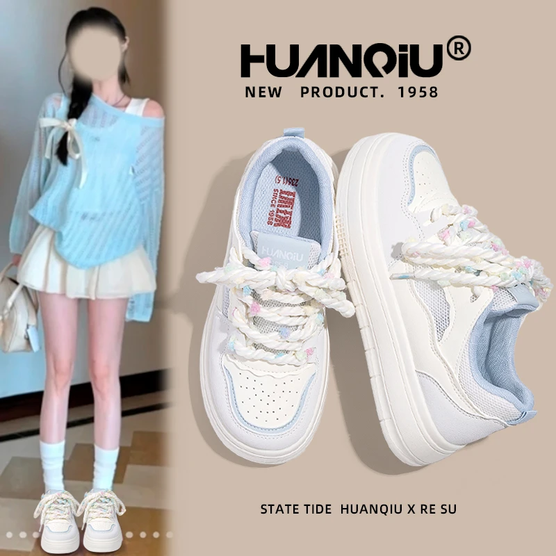 环球厚底女款小白鞋2025秋季新款透气百搭板鞋增高低帮网面休闲鞋