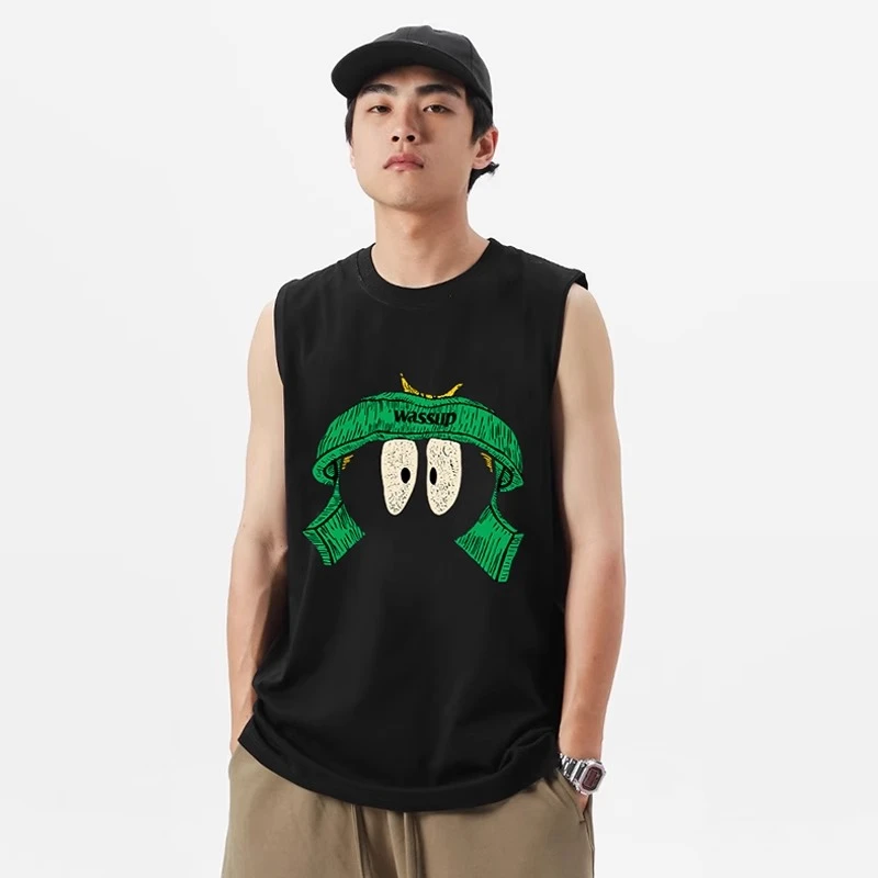 WASSUP宽松男士背心夏季2025新款运动健身纯棉休闲圆领无袖上衣服