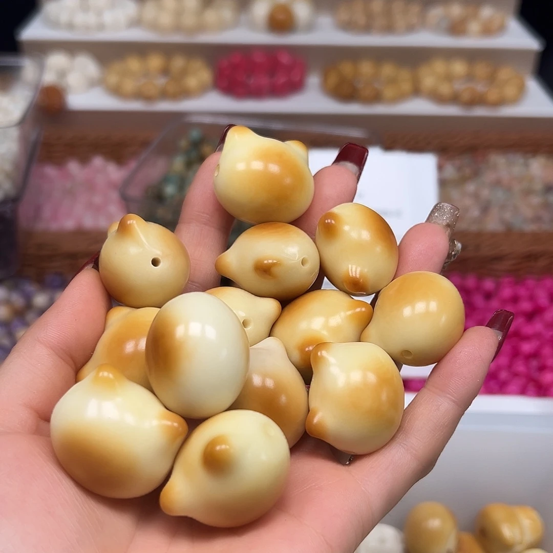 手串菩提根/象牙果微瑕炭烤猫头10颗有裂