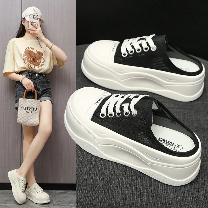 网红包头拖鞋女夏外穿2025新款厚底网鞋百搭透气网面半拖鞋子爆款