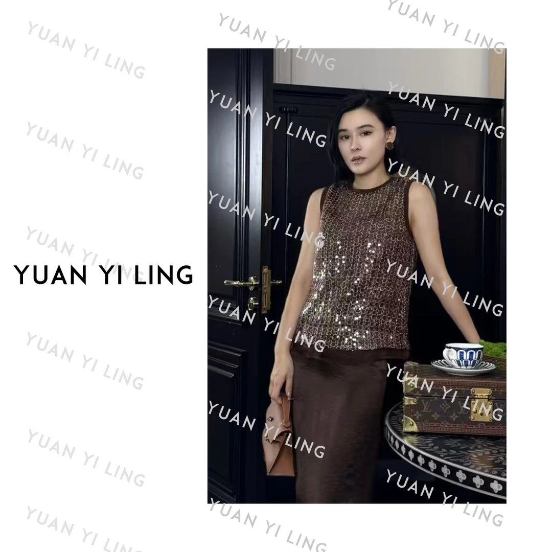 袁艺灵【流动星河】25夏季新款很有态度版亮片无袖背心