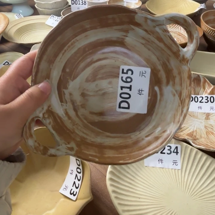 瓷165粗陶双耳碗1个
