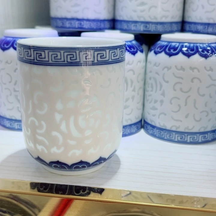青花玲珑可乐杯满雕