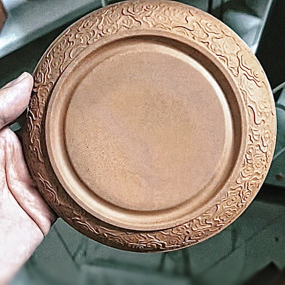 粗陶老岩泥壶承15cm 手工祥云干泡盘中式复古壶承茶壶托家用 1302