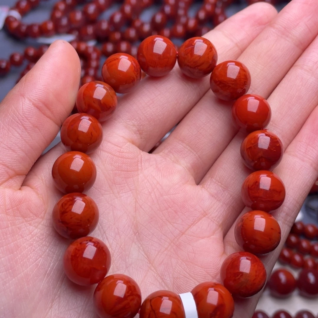 南红玛瑙未镶嵌其他2mm顶级瓦西柿子红虎皮火焰满肉手串
