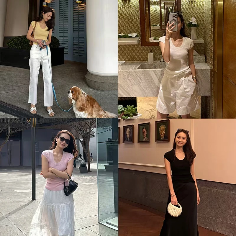 KEEP KAPU靠谱【调色盘】90天丝混纺大U领凉感修身针织短袖KP250541