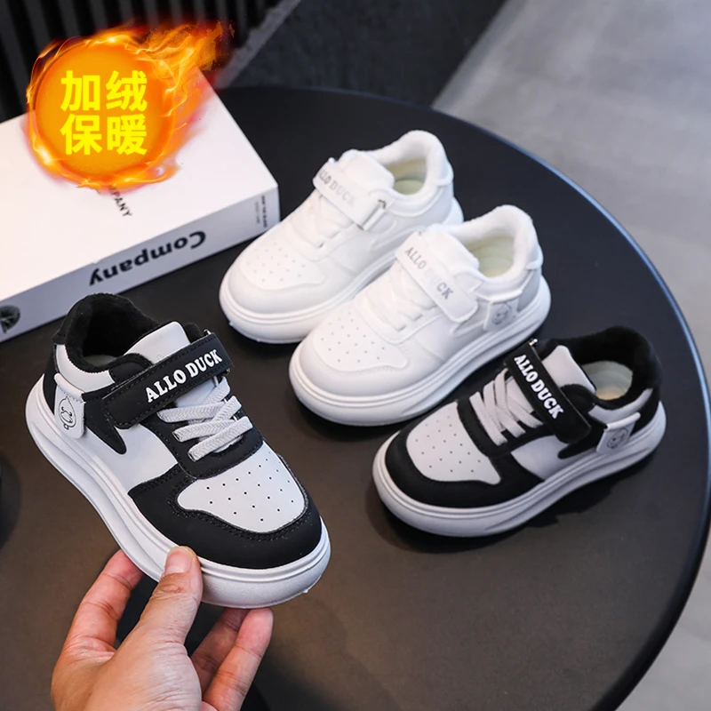 新款秋冬季运动鞋儿童皮面防水男女童加绒保暖中小童跑步鞋潮
