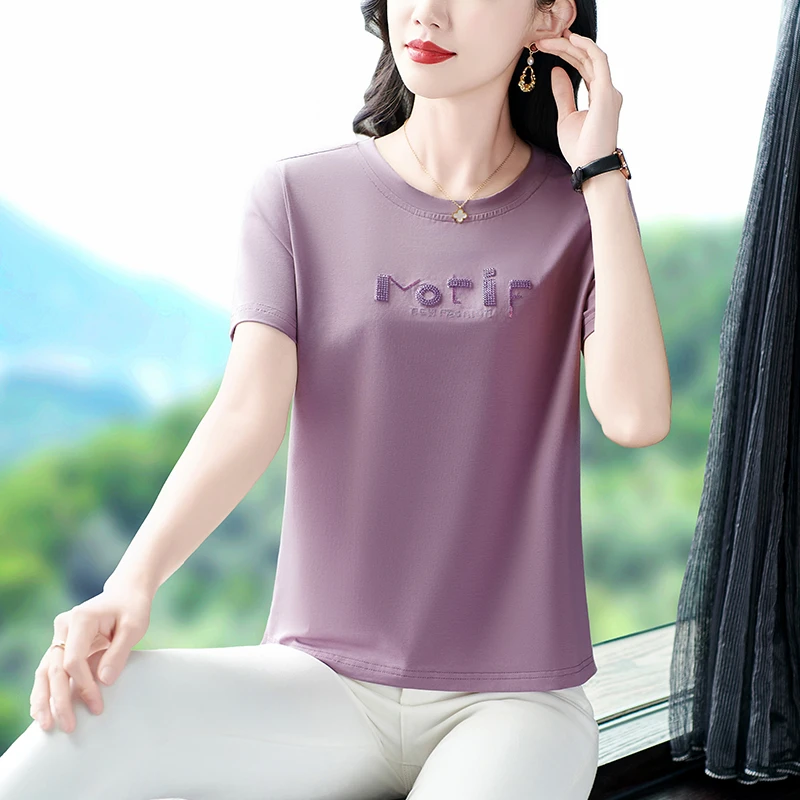 2025新款短袖T恤女装气质大码显瘦洋气时尚休闲夏季中年妈妈装