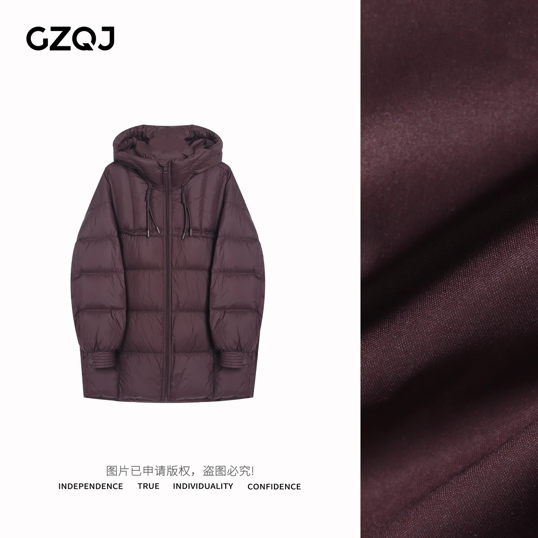 广州琴姐【冰雪时分】时尚百搭宽松连帽中长款保暖羽绒服外套女7602