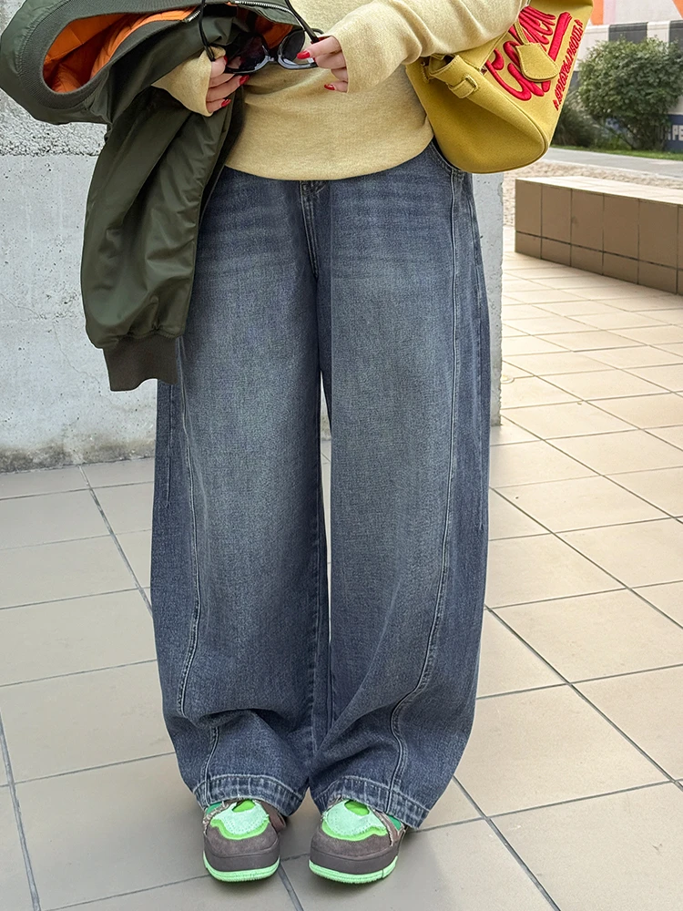 香蕉人日常/胖mm大码宽松茧型牛仔裤 可调节腰头