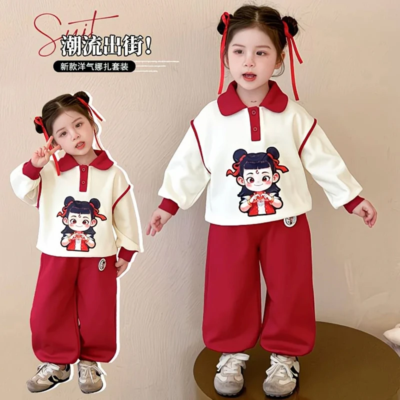 儿童秋款哪吒套装卡通翻领长袖卫衣亮灯酷闪闪卫裤长裤学生潮酷款