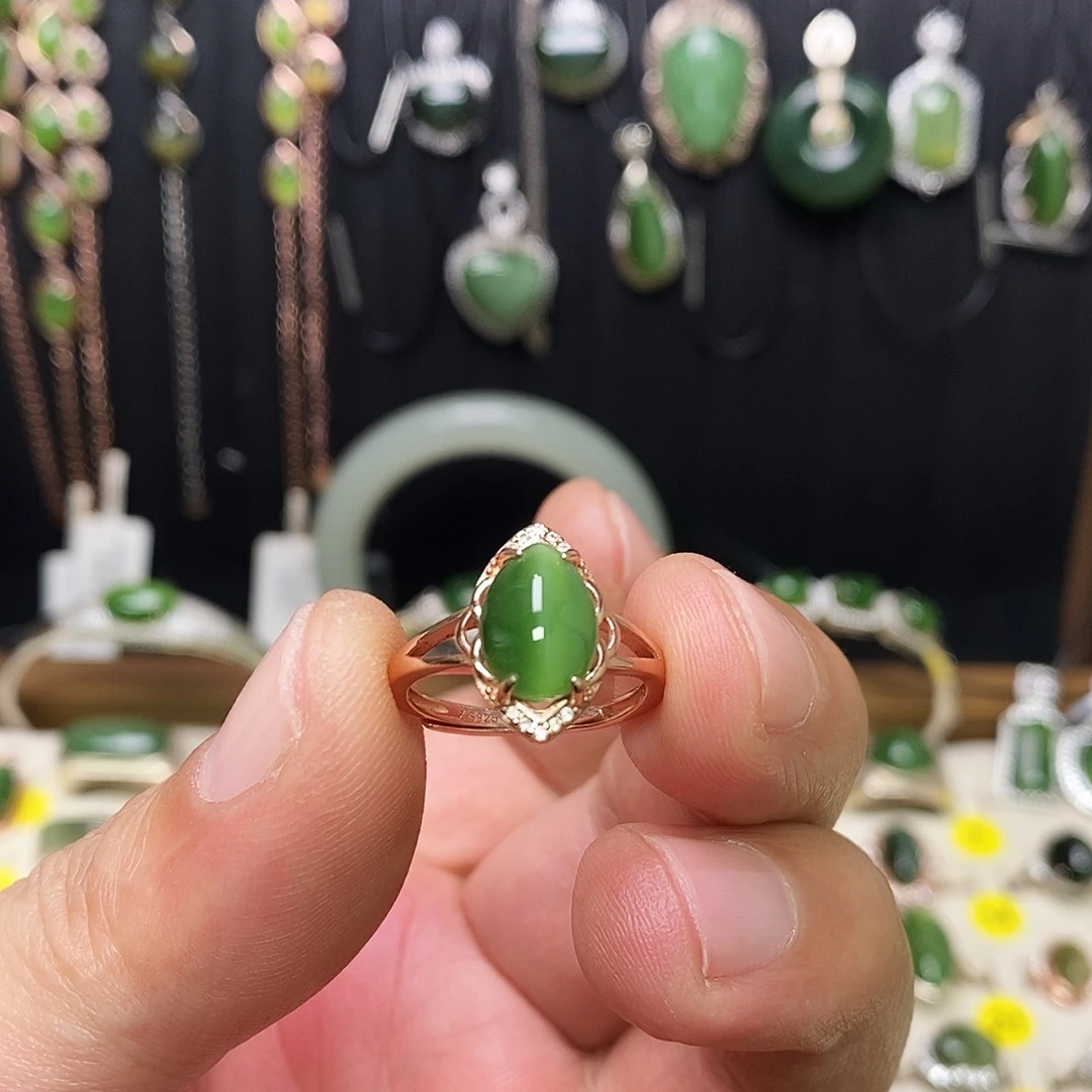 和田玉（碧玉）银S925镶嵌戒指