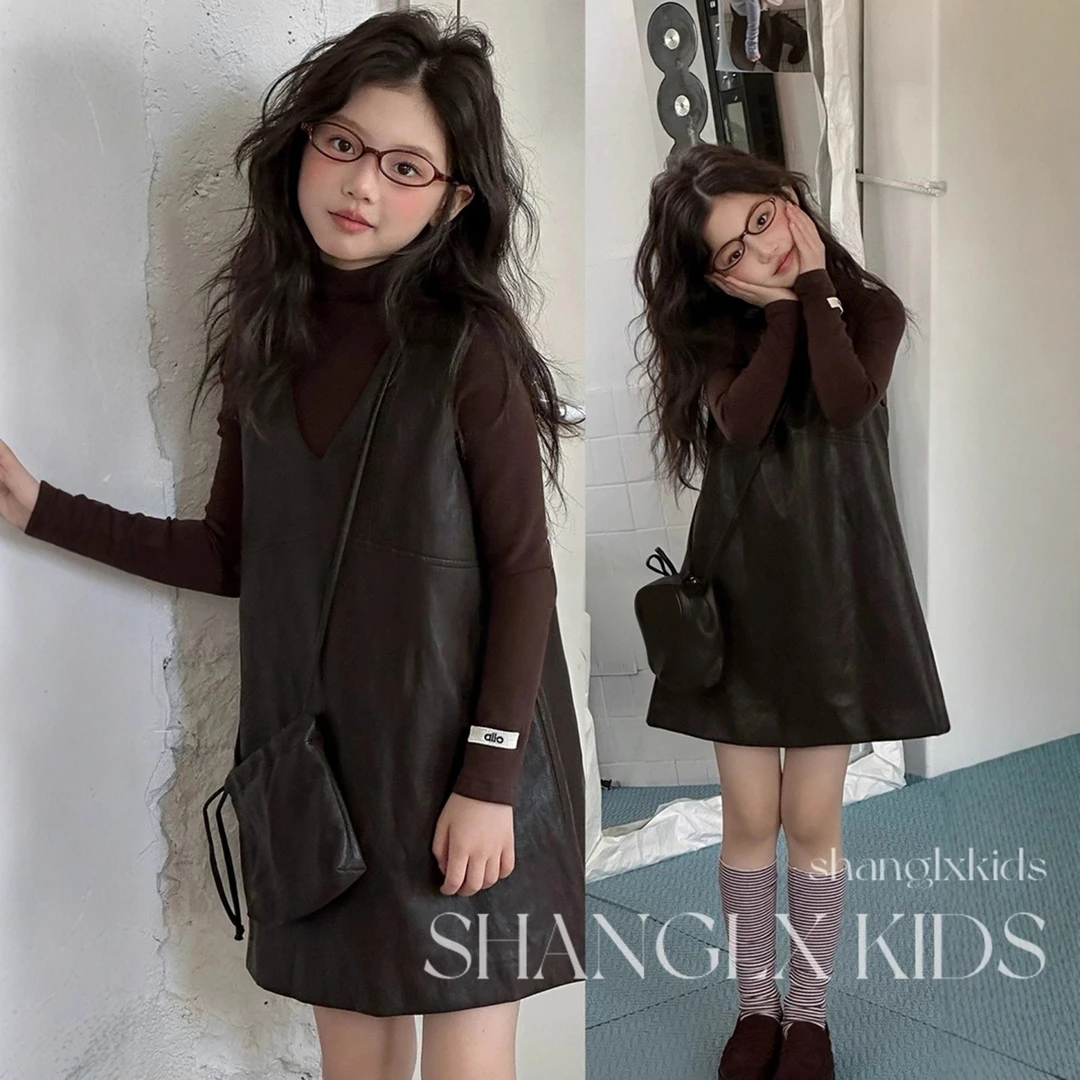 女童早秋连衣裙儿童皮裙打底衫套装女孩裙子2025新款今年流行爆款