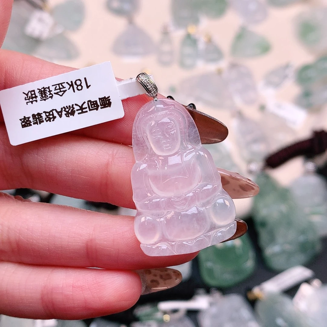 翡翠颈饰18K金镶嵌小冰观音38、32.5、21.5、4