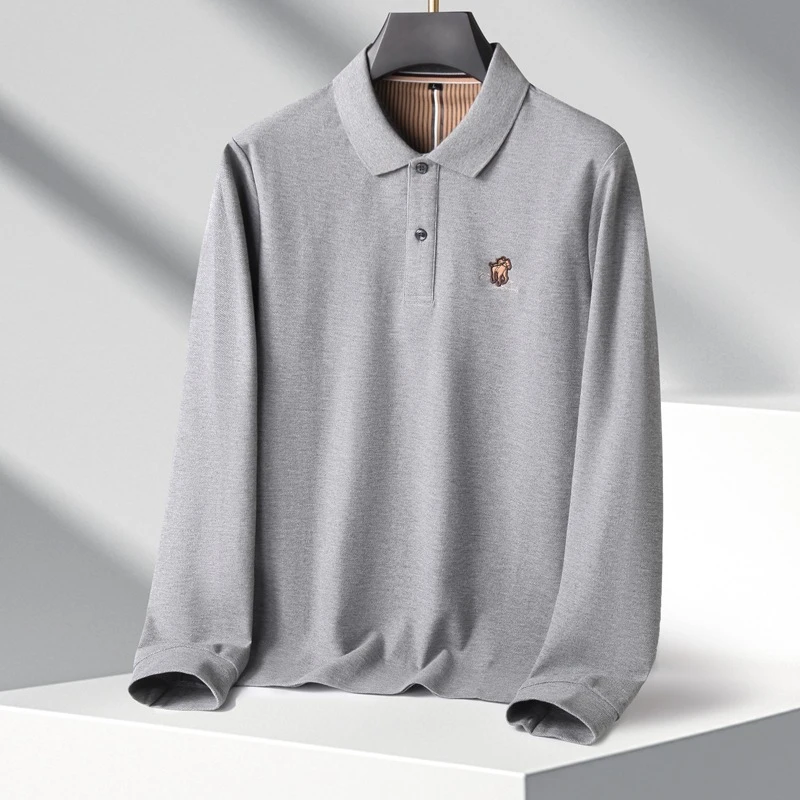 2025年春秋季新款纯棉男士polo衫加肥加大码商务休闲翻领长袖T恤
