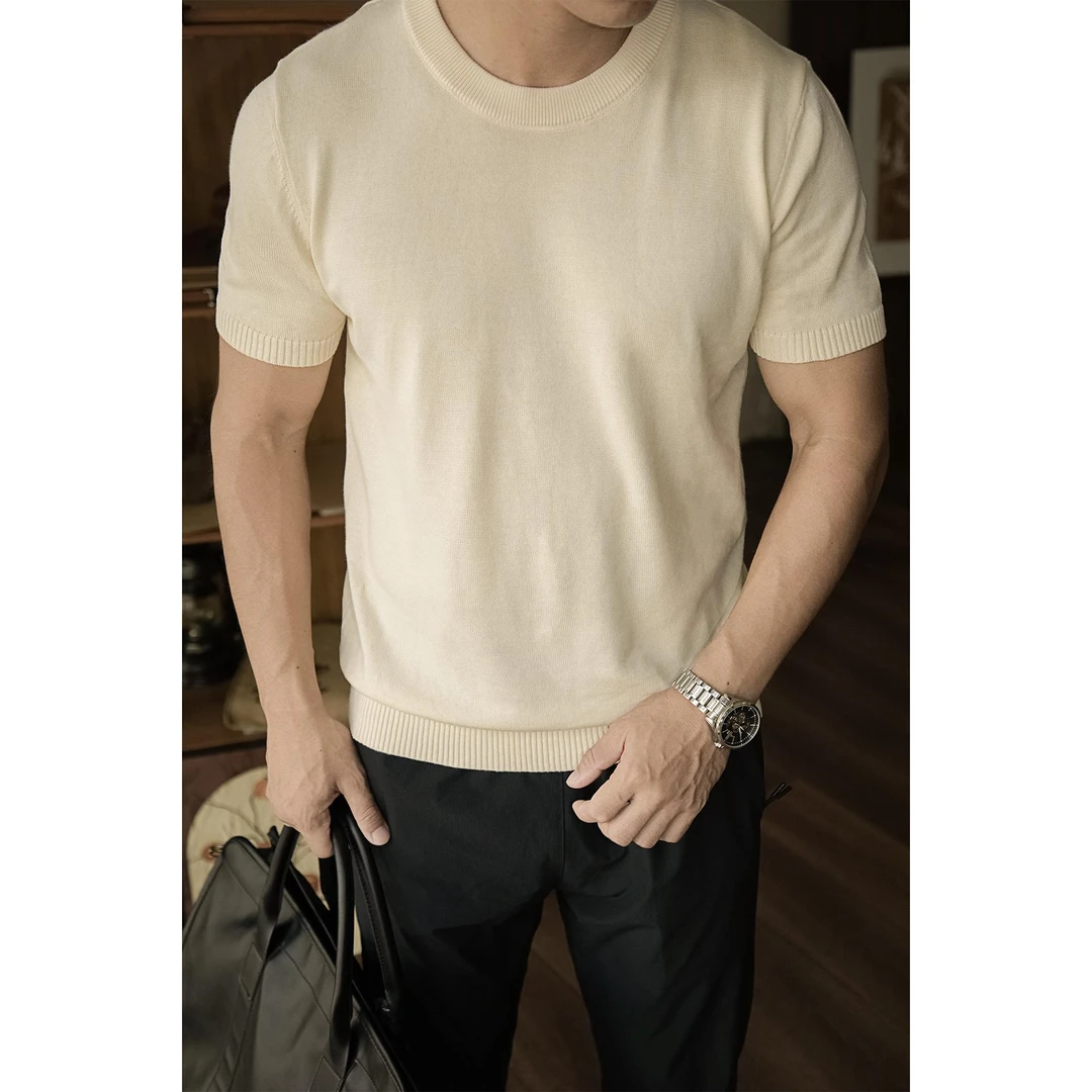 唔刃工装美式休闲32支高捻长绒加固领针织T恤短袖通勤男士