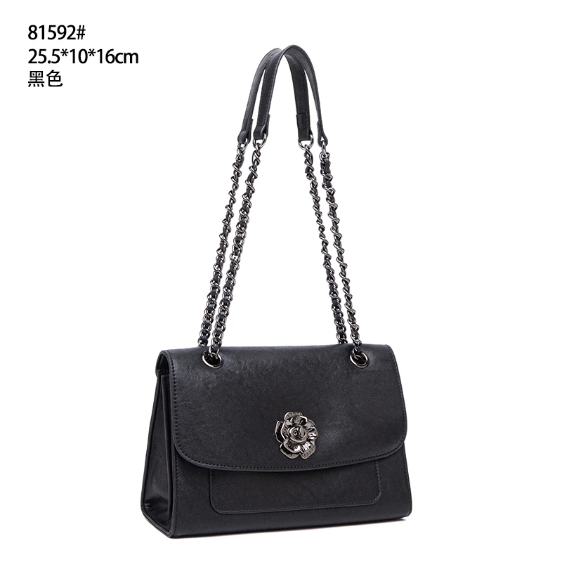 【苏苏】QYX-81592-黑色轻奢女士时尚新款茶花单肩包斜挎包