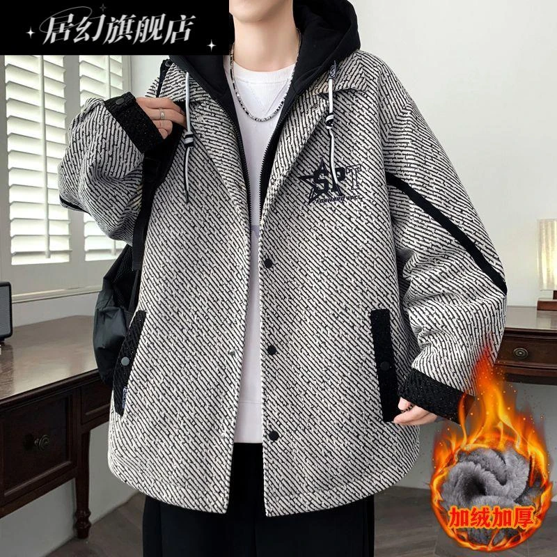 居幻上衣爆款新款男士加绒加厚夹克外套帅气学生夹克潮青少年时尚