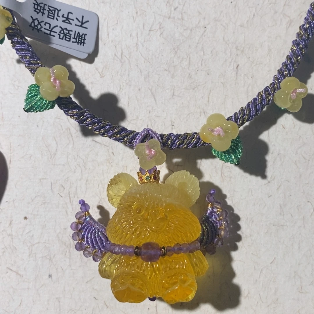 琥珀未镶嵌颈饰蜜蜡小熊编织项链