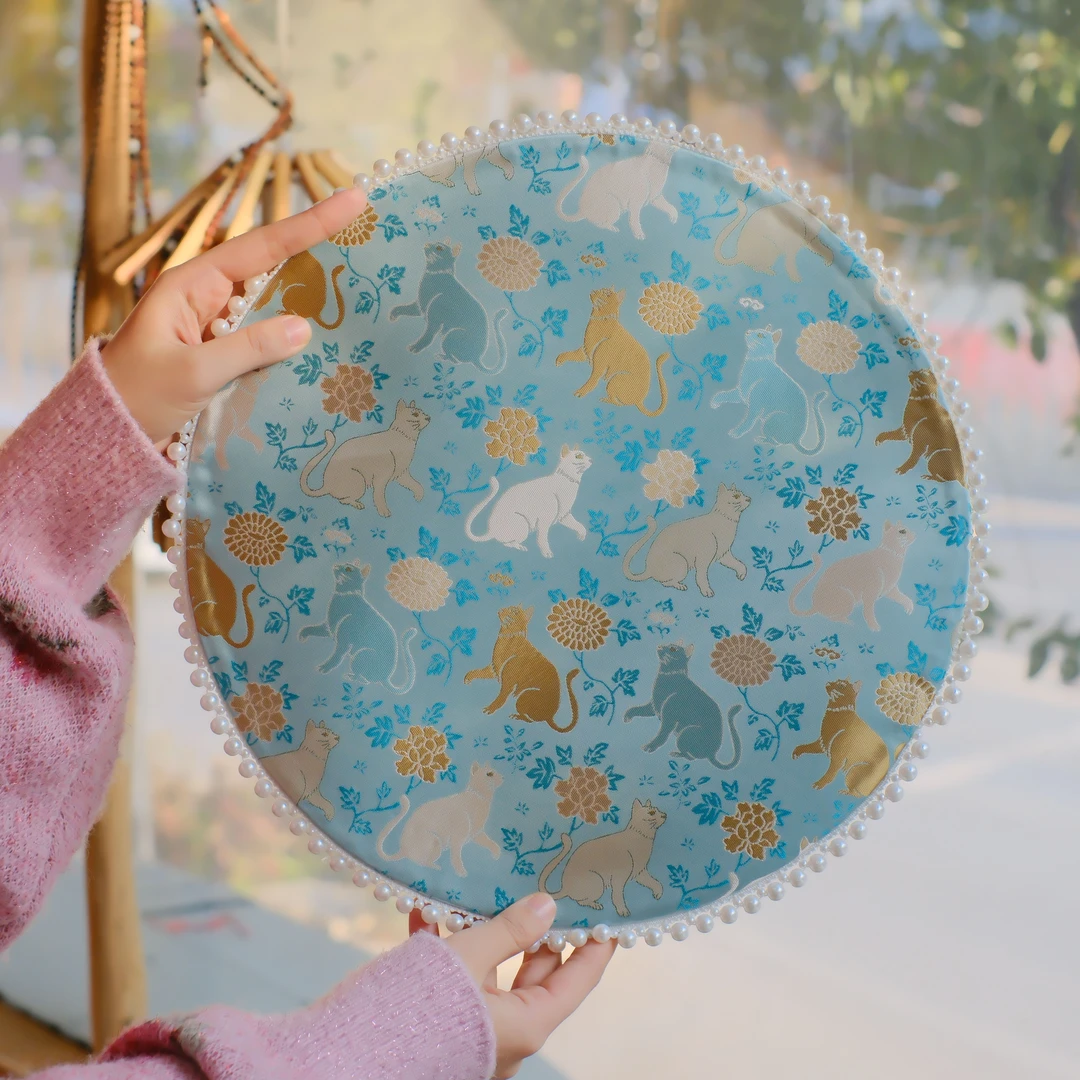 问春风 【铲屎官的日记】圆形镶珍珠茶席加厚泡茶垫桌布茶席35*35