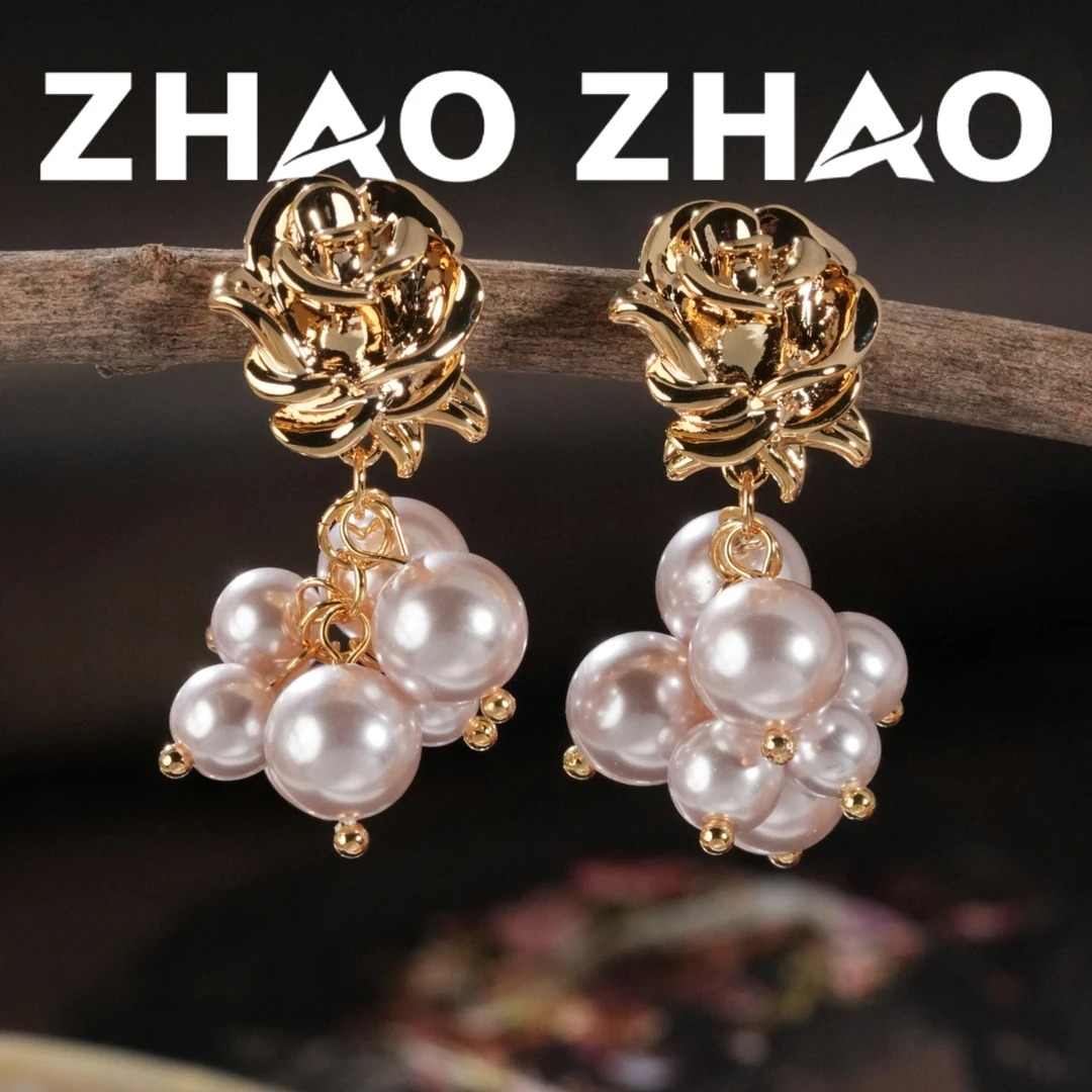 铜合金耳饰 「蔷薇雨露」蔷薇花朵耳饰法式ins风简约通勤日常